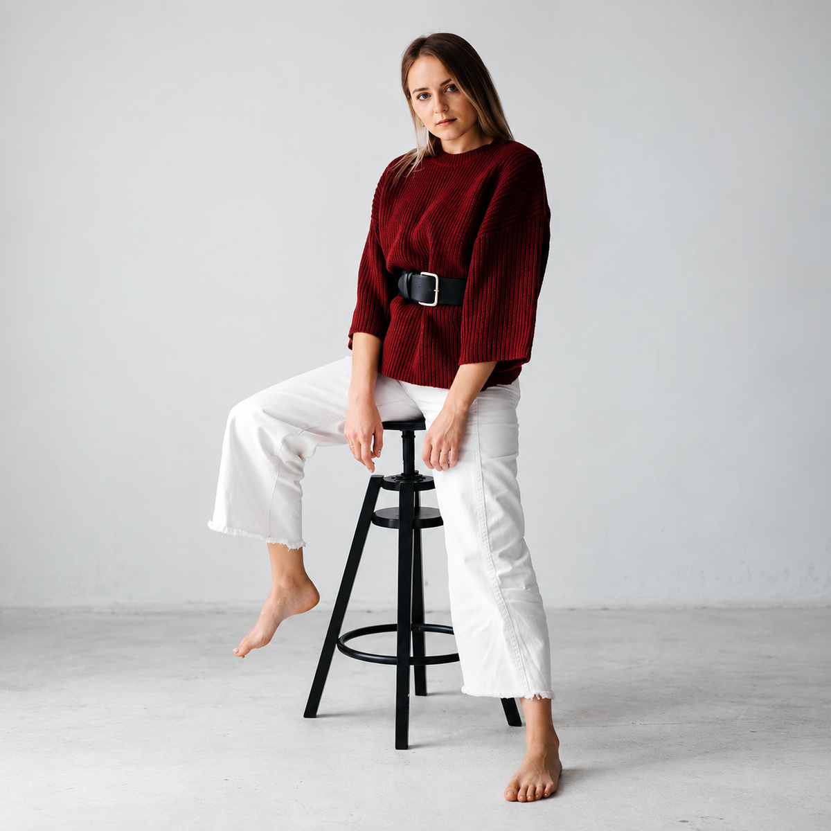Burgundy Knit & Ivory Trouser Co-ord Set