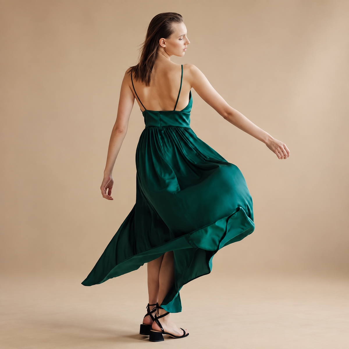 Jade Satin Asymmetric Midi Dress