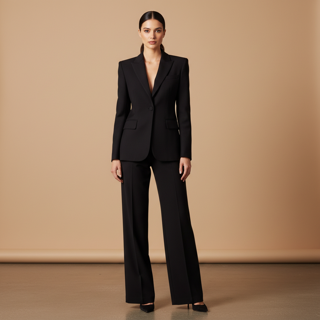 Model wearing the Sculpted Tailoring Co-ord Set in black, front view